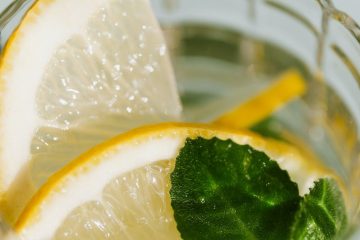 glass of fresh cocktail with lemon and mint
