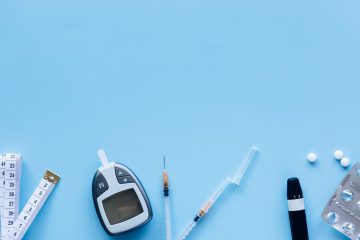 digital blood sugar meter with injections and medication